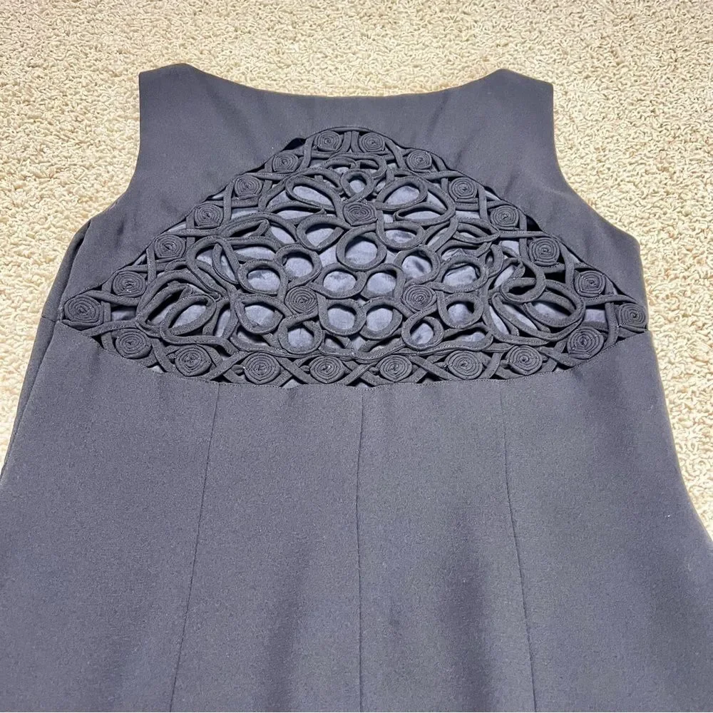 DAVID WARREN Vintage Black Sleeveless Sheath Dress Eyelet Cut Out Knee Length 8